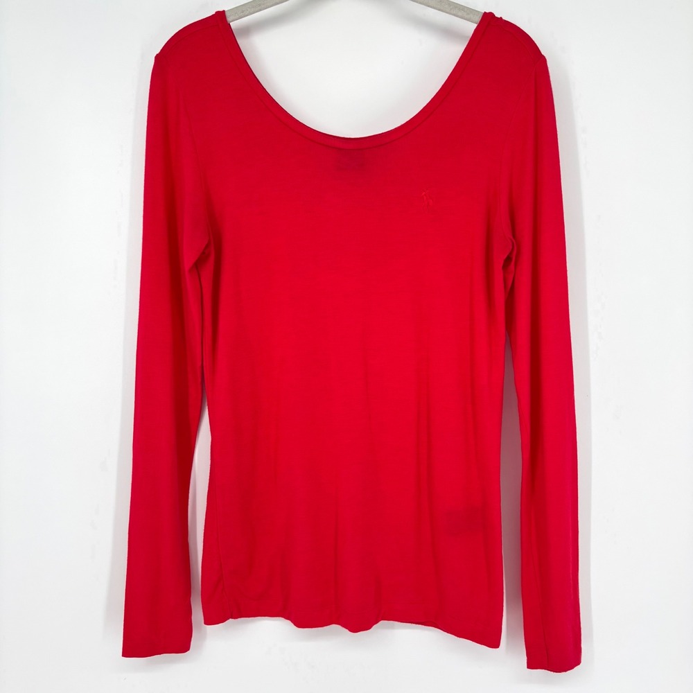 Ralph Lauren Sport Red Long Sleeve Scoop Neck T Shirt Sz L Fitted Y2K Retro